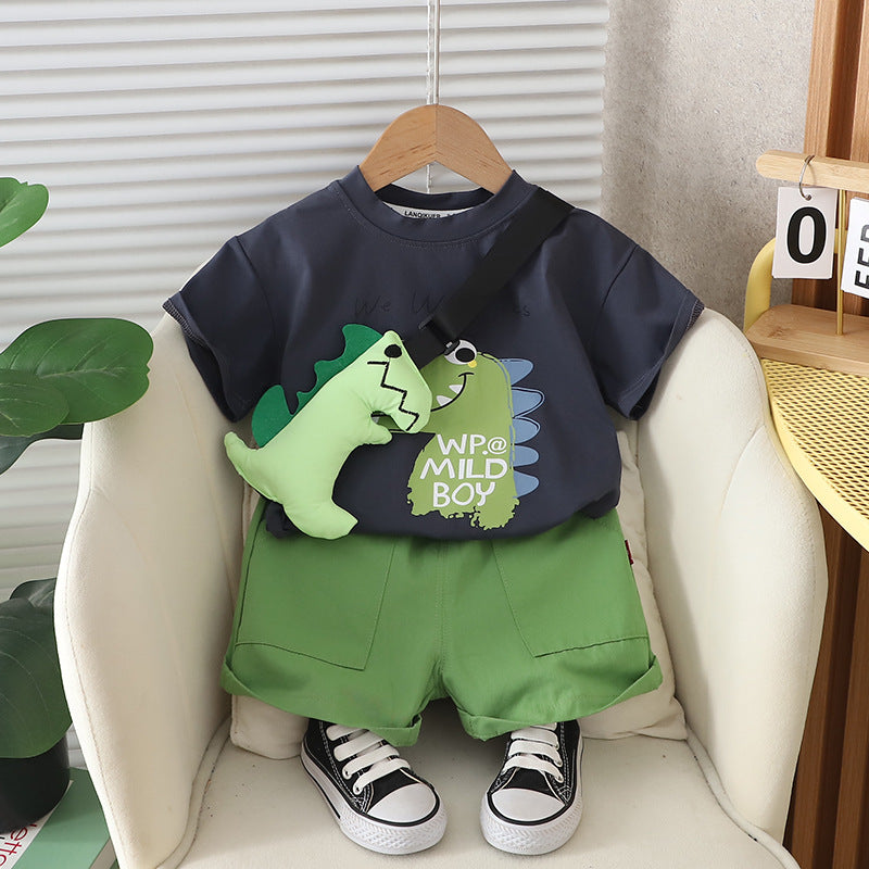 Conjunto Infantil Masculino Dinossauro Bolsinha