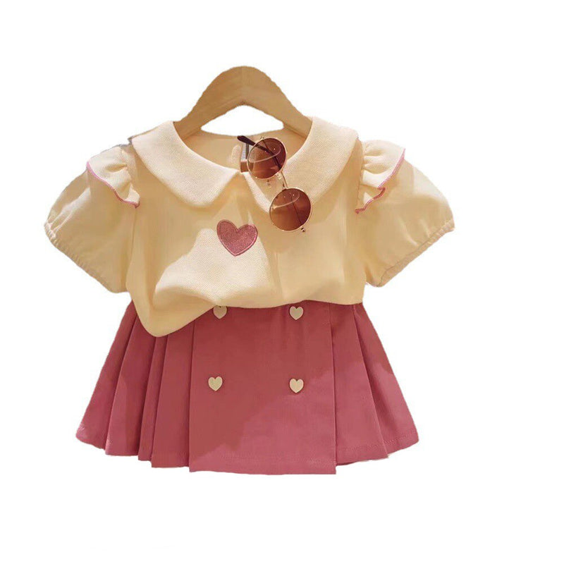 Conjunto Infantil Feminino Plíssado Coraçõeszinhos