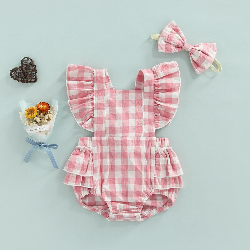 Body Infantil Feminino Xadrez +Tiara