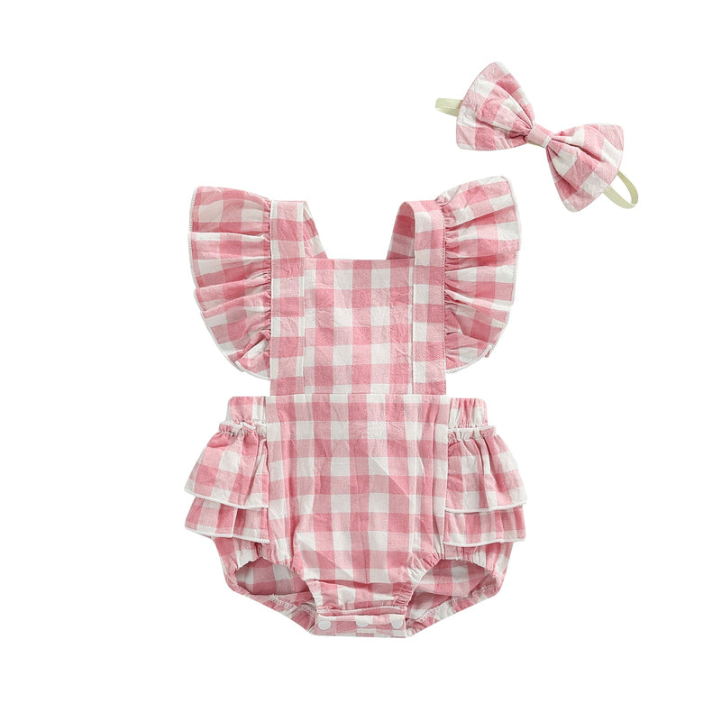 Body Infantil Feminino Xadrez +Tiara